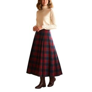 Ups N Downs Vintage Plaid Maxi Skirt Red Green Pleated High Waist Tartan Size 5